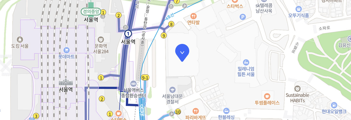 소니 세미컨덕터 솔루션 코리아 약도 이미지 : 서울특별시 중구 한강대로416, 서울스퀘어 10층 (1호선 서울역 9번 출구)
